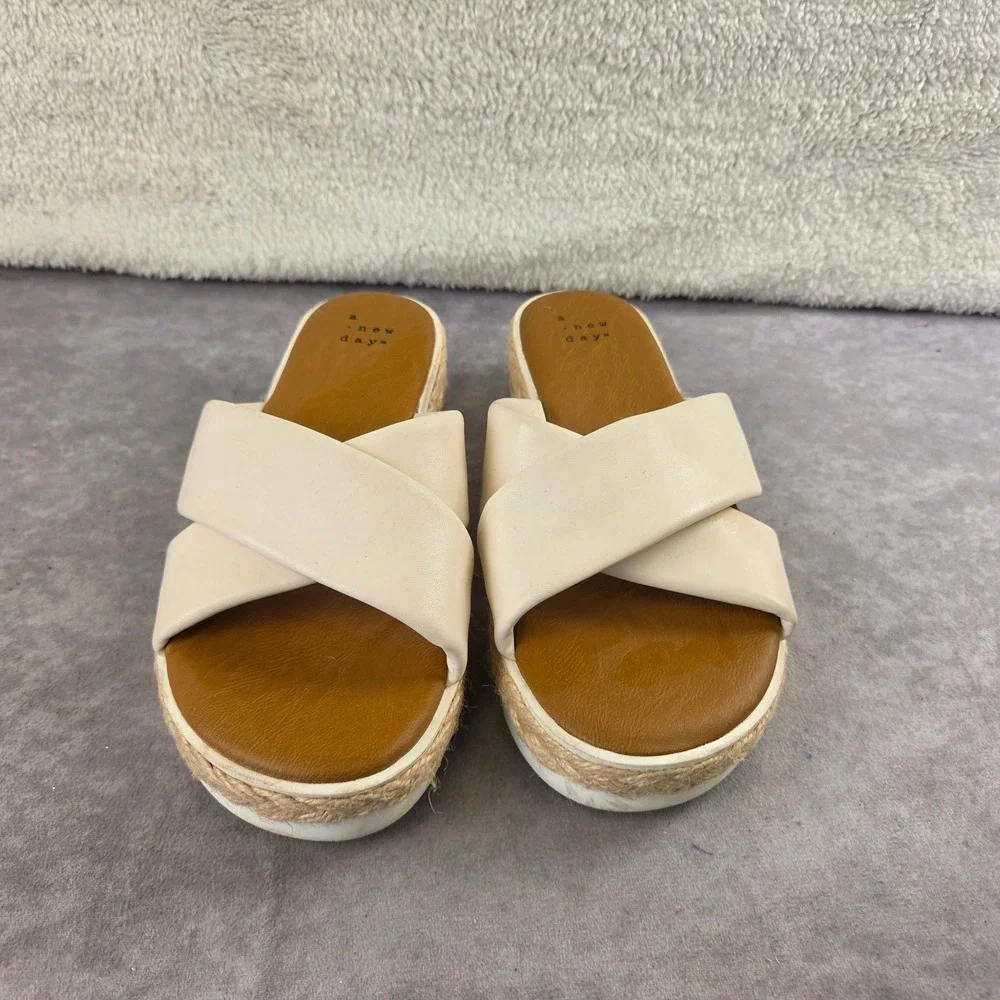 A New Day Womens Cream Crisscross Espadrille Platform Slide Sandals 6.5